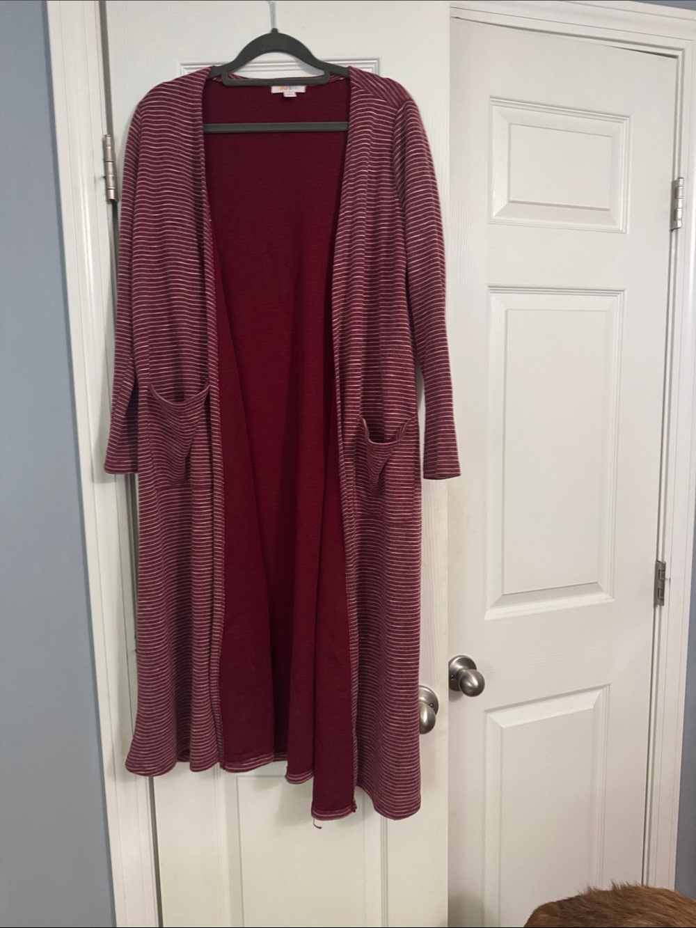 LuLaRoe Burgundy Striped Open Front Duster Cape